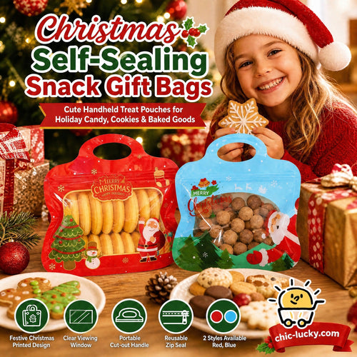 Festive Self-Seal Treat Bags – Santa & Snowman Print | Resealable, Food-Safe & Perfect for Cookies, Chocolates & Little Gifts