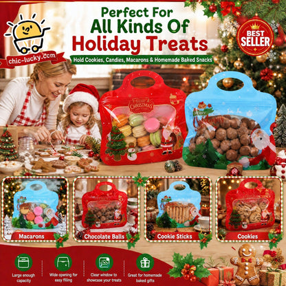 Festive Self-Seal Treat Bags – Santa & Snowman Print | Resealable, Food-Safe & Perfect for Cookies, Chocolates & Little Gifts