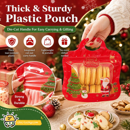 Festive Self-Seal Treat Bags – Santa & Snowman Print | Resealable, Food-Safe & Perfect for Cookies, Chocolates & Little Gifts