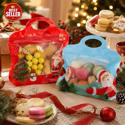 Festive Self-Seal Treat Bags – Santa & Snowman Print | Resealable, Food-Safe & Perfect for Cookies, Chocolates & Little Gifts